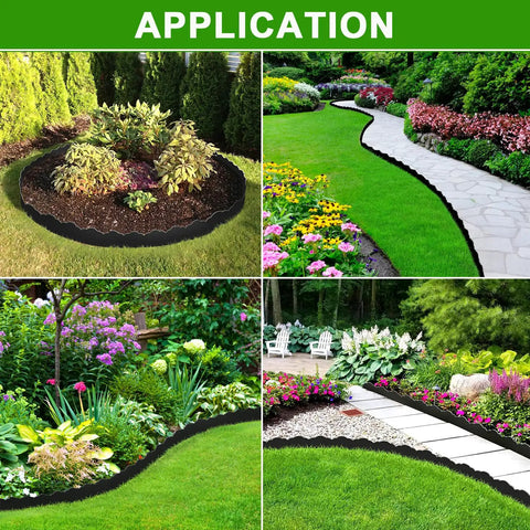 Durable 33 Ft No Dig Landscape Edging Border With 50 Spikes 4 Inch Tall Plastic Lawn Edging For Yard Pathways And Flower Beds Black Cloud Shaped Design