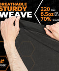 Hands holding Heavy Duty Mesh Tarp 8 By 10 Black Protective Cover With Air Flow For Tie Downs Shade Fences Canopies And Dump Trucks Sixty Percent Shade Tear Resistant