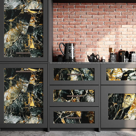 Slate Gold Marble Countertop Contact Paper Peel And Stick Self Adhesive Vinyl Waterproof DIY Friendly Glossy Finish for kitchen cabinets.