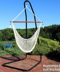 Adjustable Hammock Chair Stand Heavy Duty 330 Pound Capacity, 79 Inch To 93 Inch Tall Hanging Chair Stand with chair in garden