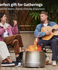 Outdoor gathering with two people by the smokeless 21 inch outdoor fire pit for patio and backyard stainless steel portable fire pit