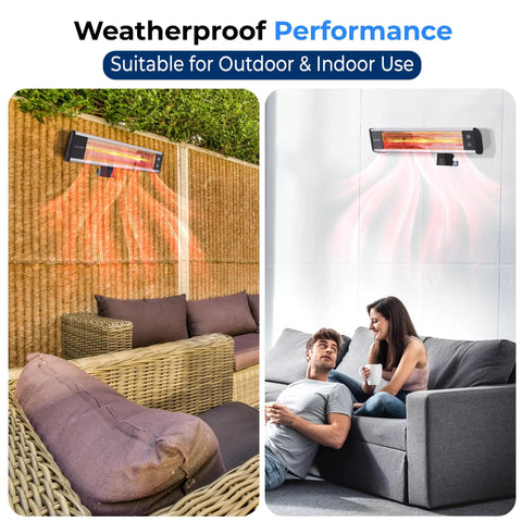 Wall Mounted Infrared Patio Heater 1500W With Remote Control No Gas Needed Hot Fast Heat IP65 Weatherproof Outdoor Indoor