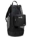 Deluxe Scuba Snorkeling Mesh Backpack Dive Bag With 123.5 Liters Capacity, adjustable straps, side zip pocket, black PVC mesh