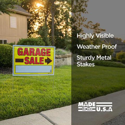 Garage Sale Sign Kit With Three Large Signs And Three 11 By 14 Signs One Thousand Two Hundred Colorful Price Stickers in lawn