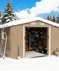 10x8 Foot Outdoor Storage Shed With Large Window Durable Metal Construction Sloped Roof Air Vents And Two Lockable Sliding Doors