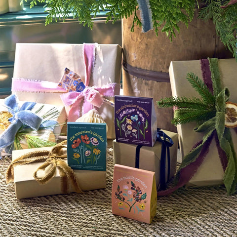 Image of the Seed Ball Kit Bundle Pack Of 3 Hand Rolled Wildflower Bombs Non GMO Mix For Annual And Perennial Blooms in colorful boxes.