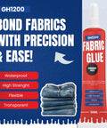 Permanent Fabric Glue For Clothes And Crafts That Binds Strong, Flexible And Washable, Sticks Like A Boss product tube and jeans