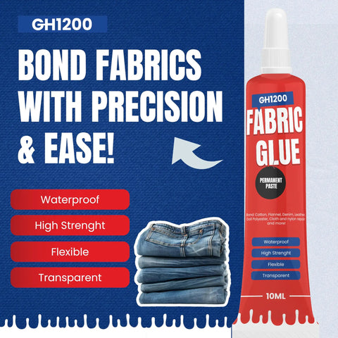 Permanent Fabric Glue For Clothes And Crafts That Binds Strong, Flexible And Washable, Sticks Like A Boss product tube and jeans