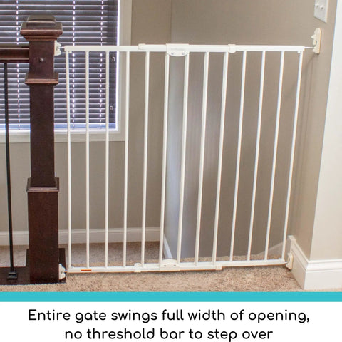 Tall Easy Swing and Lock Baby Gate Series 2 Hardware Mounted Metal Safety Gate for stairs, full width view in hallway.