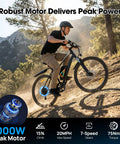 Man riding All Terrain Electric Mountain Bike With 1000W Peak Power, 20 mph Top Speed, 70 Mile Range, 26 Inch Wheels in a forest
