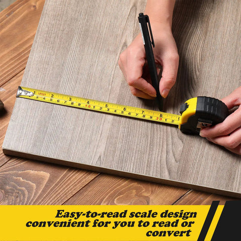 Person using 20 Pack 12 Ft Tape Measures Retractable With Fractions Easy Read Yellow Bulk Set For Contractors And Engineers Autowind With Lock Handy Tools For Quick Measurements