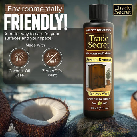 Dark Shade Scratch Concealer For Real Wood Furniture And Floors Covers Nicks And Scuffs Pet Scratches And Minor Defects Restores Rich Finish On Natural Wood Only bottle with coconut image.