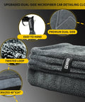 2 Pack 48x24 Inch Car Drying Towels For Ultra Absorbent Auto Detailing Heavy Duty Large Microfiber Car Wash Towels shown stacked