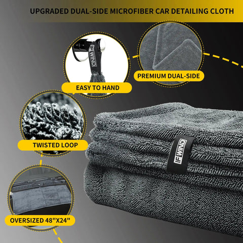 2 Pack 48x24 Inch Car Drying Towels For Ultra Absorbent Auto Detailing Heavy Duty Large Microfiber Car Wash Towels shown stacked