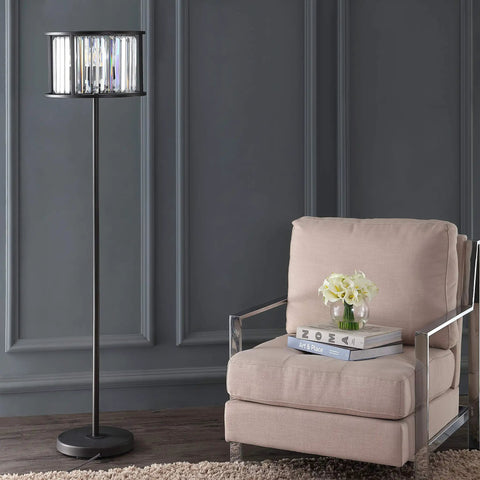 Oil Rubbed Bronze 63-Inch 3-Light Floor Lamp With Metal Frame And Crystal Accents, Glam Contemporary Standing Light In Living Room