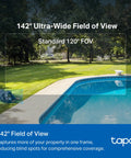 Badass 2K Plus Outdoor Wireless Security Camera With Modular Solar Panel And Rechargeable Battery For All Weathers And No Fuss Wire Free Install Featuring Rock Solid Hd Motion Detection And Night Vision showing 142° ultra-wide view of property.