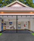 Magnetic Heavy Duty Fiberglass Garage Door Screen for Two Car Garage 16x7 ft with breathable mesh installed on garage