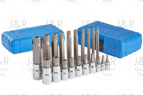 Garage Ready Heavy Duty XZN 12 Point Triple Square Socket Set in blue plastic cases, 20 piece spline bit kit