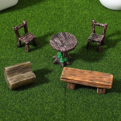 8 Piece Miniature Garden Figurines Resin Table And Chairs Set For Dollhouse Landscape Ornaments Vintage Village Vibe Decor