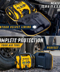 Hard Case for Dewalt DCC020IB 20V Max Tire Inflator Built Tough Custom Fit Padded Storage Bag with open view on truck bed
