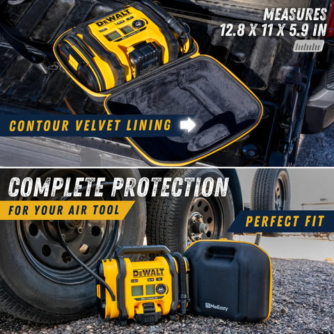 Hard Case for Dewalt DCC020IB 20V Max Tire Inflator Built Tough Custom Fit Padded Storage Bag with open view on truck bed