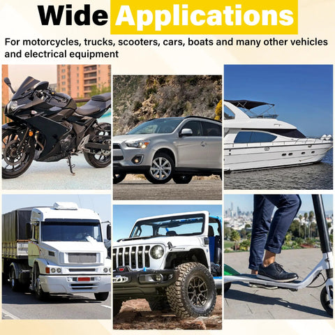 Wide applications of 352 Piece Waterproof Car Electrical Connector Kit for motorcycles, cars, boats, and scooters.