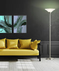 Living room with Tall LED Torchiere Floor Lamp 71 Inch With Hammered Glass Shades And Dimmable Bright Light, Brushed Nickel Finish
