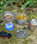 Lightweight Camping Cookware Mess Kit Gear With Pot, Pan, Kettle, Two Cups And Utensils For Backpacking, Hiking, And Picnics Set