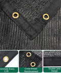 Close-up of 40% Shade Cloth with copper grommets, breathable HDPE mesh, UV-resistant, for garden and greenhouse use, 6.5 x 10 ft.