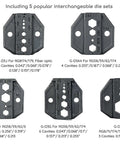 Image of five interchangeable die sets from the Pro Grade All In One RF Coax Tool Kit with Quick Change Crimper Cutter and Stripper