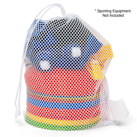 Breathable Mesh Sports Equipment Bag 12x18 Inch, Heavy Duty Nylon Drawstring Gear Sack With Lock And ID Tag holding sports discs