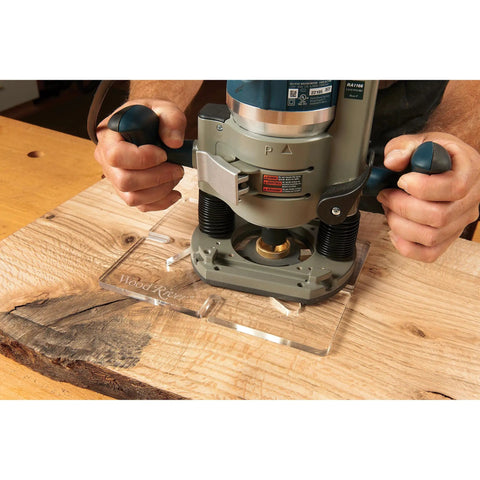 Straight Up Butterfly Router Inlay Template Machined From Thick Clear Acrylic Guaranteeing No Sweat Plunge Router Cuts For Your Next Killer Woodworking Project Everyone Loves in use with a router on wood.