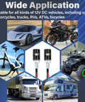 2 Pack White LED License Plate Lights for Motorcycle and Car, Waterproof Tag Lamp Bulbs, showing wide vehicle compatibility