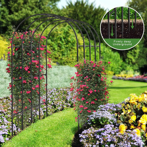 Sturdy Metal Garden Arch Trellis For Climbing Plants Outdoor Yard And Garden With Decorative Wire Lattice Black Finish, Oversized 49.2W By 59.1D By 90.6H, Rustproof Steel, Weather Resistant, Creates A Stunning Floral Entryway