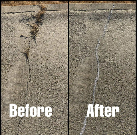 Before and after using Flexible Concrete Crack Filler For Cracks Up To One Inch DIY Ready And Quick To Apply Weatherproof In Hot And Cold