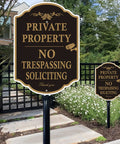 Top Shelf Rust Free Aluminum Private Property Signs With Heavy Duty 36 Inch Stakes For Legit No Trespassing And No Soliciting Video Surveillance Warning Slick Yard Protection Two Pack near garden pathway.