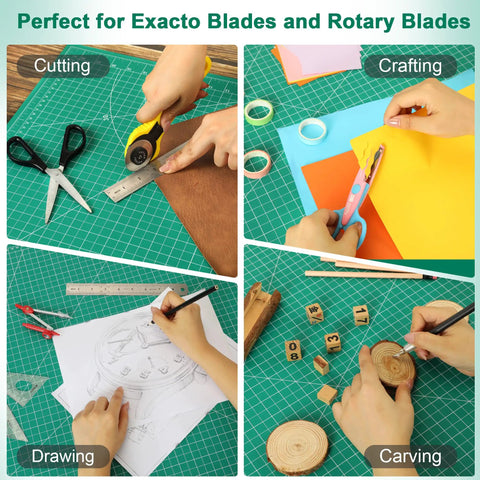 Beefed Up Super Dense 24 By 36 Inch Large Self Healing Rotary Cutting Mat in use for cutting, crafting, drawing, and carving
