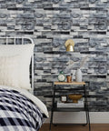 Bedroom with Peel And Stick Faux 3D Brick Wallpaper In Gray For Easy DIY Accent Wall Or Furniture Makeover Self Adhesive Brick Covering