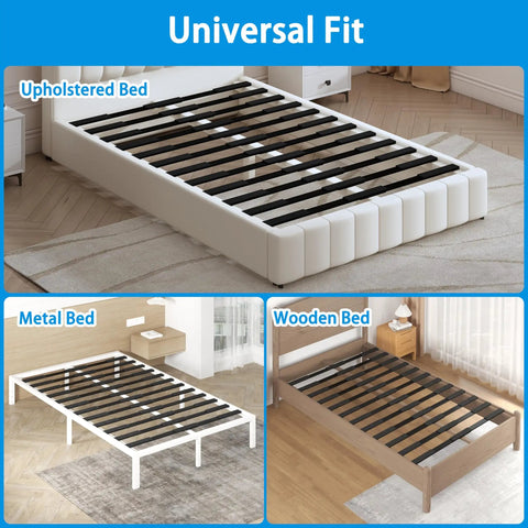 Heavy Duty Queen Bed Slats Universal Replacement For Metal Or Wood Frames Adjustable Length supports any standard mattress in various bed setups.