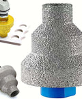 Diamond core drill bit set with M10 adapter and 20–50mm ceramic tile hole saws; includes beveling chamfer bits for 1/2-in chucks