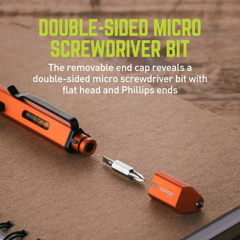 Upgrade Your Pocket Game With This Scrybe Bolt Action Multitool Pen In Sleek Gray showing double-sided micro screwdriver bit.