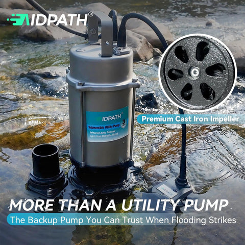 High Capacity Submersible Electric Trash Pump With Smart External Sensor And Two Inch Outlet in water with auto sensor and cast iron build.