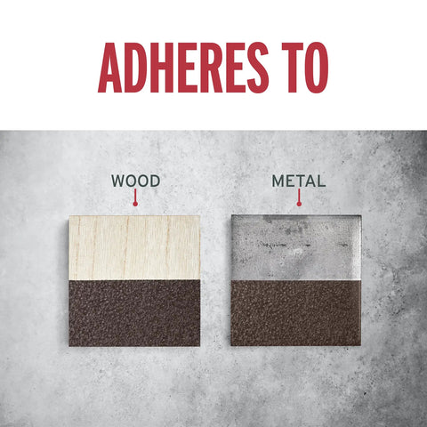 Badass Hammered Spray Paint In Sleek Dark Bronze Knocking Out Rust And Delivering All Weather Armor For Your Toughest Metal Wood Or Concrete DIY Builds That Never Quit on wood and metal samples.