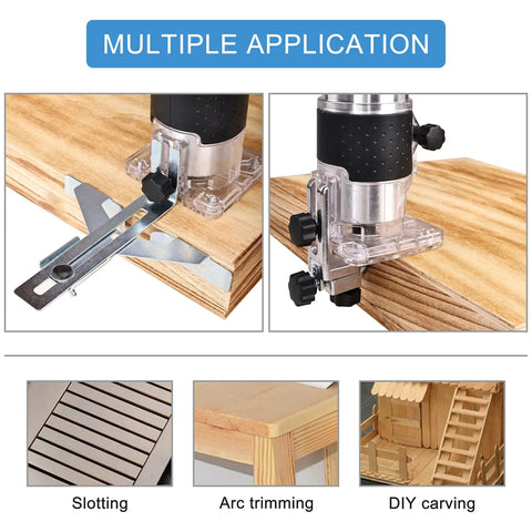 Compact Palm Router Kit For Woodworking With 800W 110V Electric Trimmer in use on wood for engraving and trimming applications