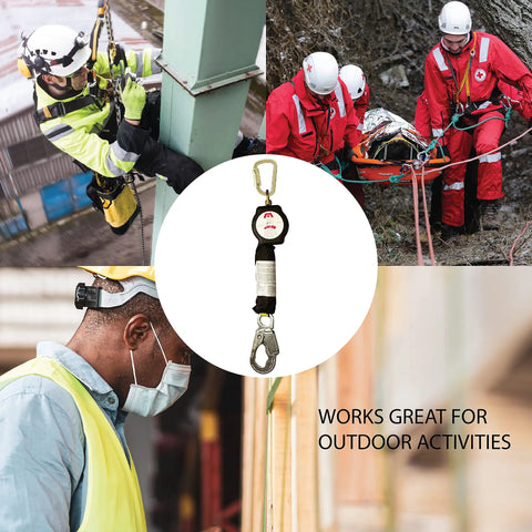 Self Retracting Fall Protection Lanyard With Six Foot Reach Internal Shock Absorber Expands 42 Inches in construction use
