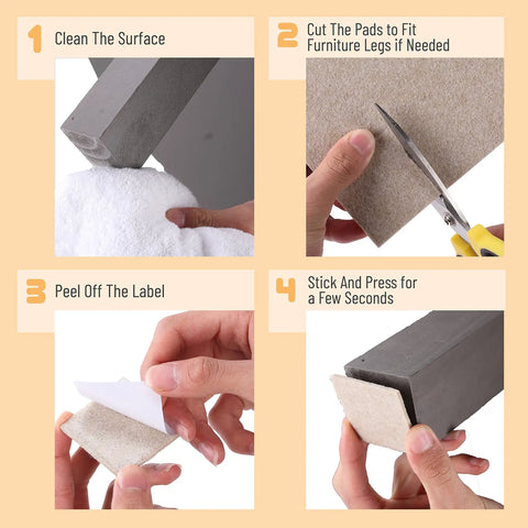 Installation steps for Felt Furniture Pads Set With 133 Pieces Brown And Beige Chair Leg Protectors for hardwood floors.