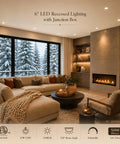 LOG BARN 6 Inch LED Recessed Lighting with Junction Box in a cozy living room setting, illuminating a modern, stylish space.