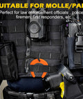 Six Piece Heavy Duty Tactical Door Stopper Kit For First Responders And Home Safety shown on gear for law enforcement, MOLLE compatible.