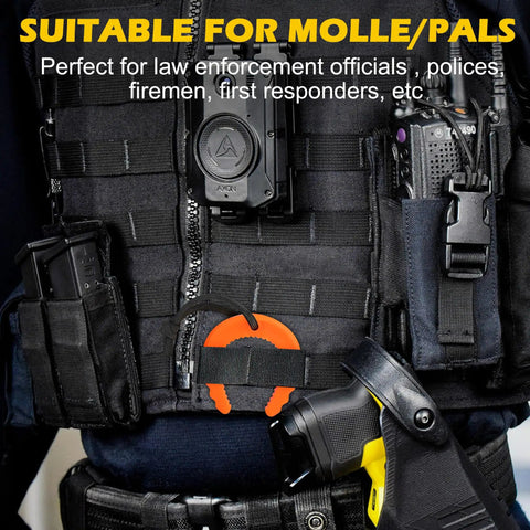 Six Piece Heavy Duty Tactical Door Stopper Kit For First Responders And Home Safety shown on gear for law enforcement, MOLLE compatible.