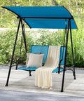 Outdoor Patio Swing For Two With Adjustable Canopy Heavy Duty Metal Frame Breathable Seat Fabric Cozy Loveseat Swing For Backyard
